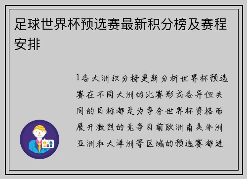 足球世界杯预选赛最新积分榜及赛程安排